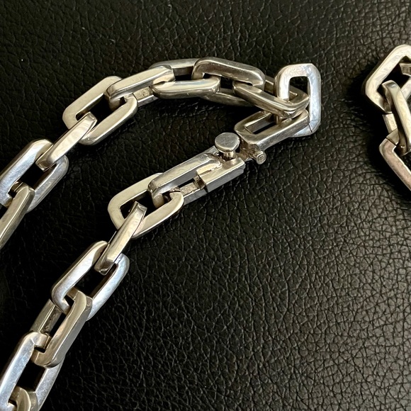 Vintage Mexico Sterling silver .925 Solid Square Link Chain Necklace - Picture 5 of 9